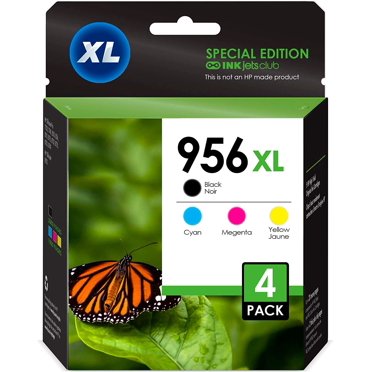 HP 956 XL 4 Pack InkjetsClub Compatible Ink Cartridges Replacement Cartridges for HP OfficeJet Pro 7730, 7740, 8216, 8720 Series. (4 Pack Black, Cyan, Magenta, Yellow) (Does Not Read Ink Levels)