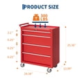 thumbnail image 3 of Rolling Tool Chest - 4-Drawer Heavy Duty Metal Storage Cabinet (Red) with Locking System & Wheels - Mobile Toolbox Organizer for Garage/Workshop - Drawer Liners Included, 3 of 9