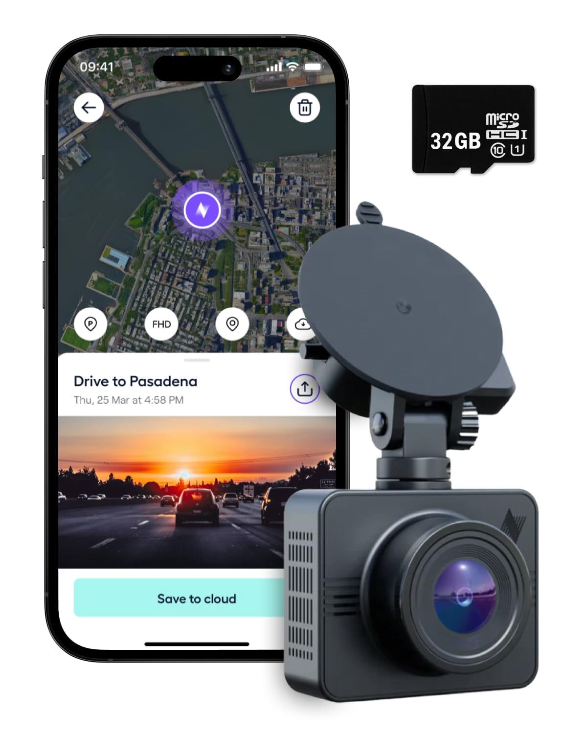 Nexar Beam GPS Dash Cam - Dash Camera for Cars with 32GB SD Card Included Unlimited Cloud Storage 24H Parking Mode Dash Cam for Cars. Wireless Car Ca