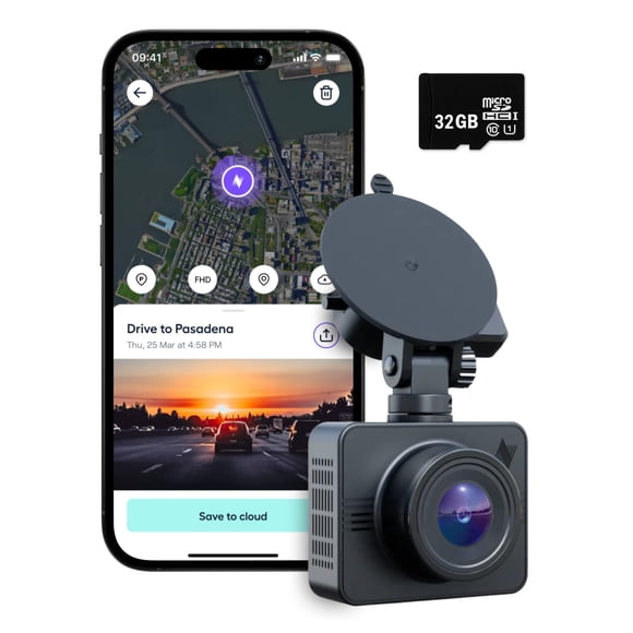 Nexar Beam GPS Dash Cam - Dash Camera for Cars with 32GB SD Card Included Unlimited Cloud Storage 24H Parking Mode Dash Cam for C