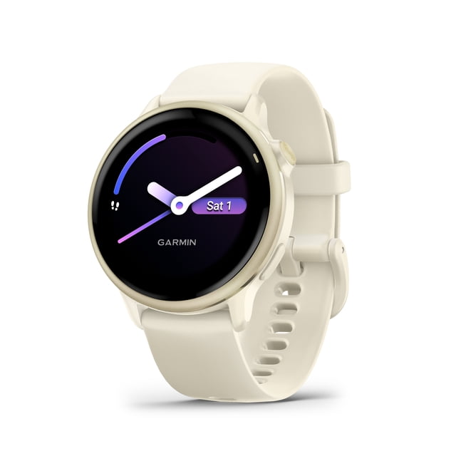 Garmin vívoactive® 6 Montre Intelligente GPS et Traqueur de Mise en Forme Couleur Os avec un Écran Rond AMOLED Affichant l'Heure, la date et la Progression des Activités, Doté d'Un Bracelet en silicone Souple, de Boutons Latéraux et d'Applis Intégrées de Surveillance de la Santé et de Mise en Forme, Convient au Suivi Quotidien des Activités.