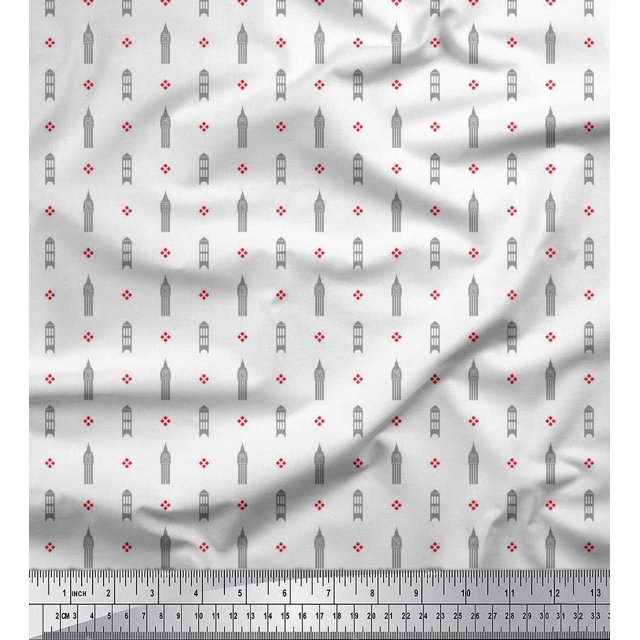 Soimoi Velvet Fabric Curve Diamond & Clock Tower Architectural Print Sewing Fabric Yard 58 Inch Wide