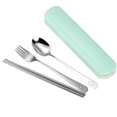 thumbnail image 1 of Portable Chopsticks Spoon Fork Set Stainless Steel Student Office Cutlery with Storage Box  Smile  Green  3Pcs, 1 of 10