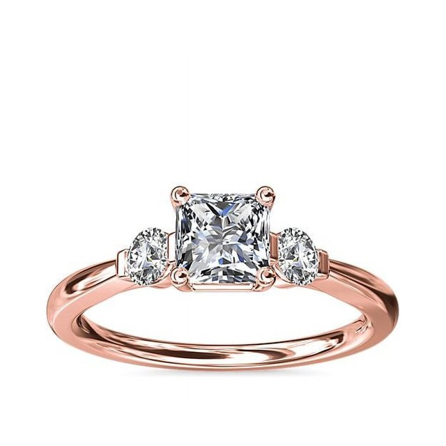 0.70 T.C.W Princess Shape Natural Diamond Latest Design Three Stone Wedding Ring for Ladies Solid 14K Rose Gold Size 8