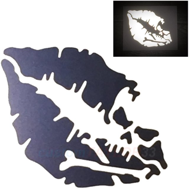 ORUYROP Engineering Grade Reflective Vinyl Death Kiss Skull Crossbones Lips Decal Bumper Sticker-Cars, Motorcycles, Helmets, Wind Screens, laptops, cellphones, (Black, 8 inch Wide)