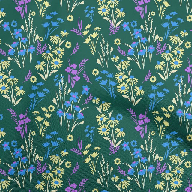 oneOone Tissu Polyester Spandex Vert Foncé Tissu Floral pour Robe Tissu Imprimé Tissu au Mètre 56 Pouces de Large