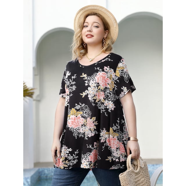 LARACE Blouse Grande Taille pour Femmes à Manches Courtes Chemise Décontractée Tunique Hauts T-Shirt Chemise Ample