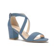 thumbnail image 1 of BLISSFUL STEP Women's Open Toe Cross Strap Mid Block Heel Sandals Haze Blue 8, 1 of 7
