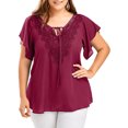 thumbnail image 5 of MAWCLOS Ladies Tunic Blouse V Neck T Shirt Short Sleeve Chiffon Tops Oversized Holiday Solid Color T-shirt Red XXL, 5 of 5