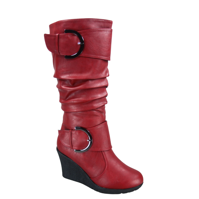 Bottes Mode pour Femmes à Fermeture Éclair Hauteur Genou, Talon Compensé Décontracté, Chaussures d'Hiver ( Rouge, 5.5)
