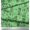 thumbnail image 3 of Soimoi Green Japan Crepe Satin Fabric Architectural Structure Architectural Decor Fabric Printed Yard 42 Inch Wide, 3 of 5