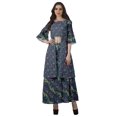 thumbnail image 1 of Moomaya Printed High Low Crop Top Kurti Palazzo Set Ethnic Indian Clothing Set For Womens, 1 of 8
