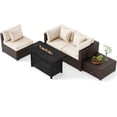thumbnail image 2 of Costway 5 PCS Patio Furniture Set Heavy-duty Frame Rattan Sofa Set with 60,000 BTU Firepit Table White, 2 of 10