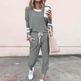 thumbnail image 2 of Moxiu Women's Long Sleeve Color Block Set - 2 Piece Spring Wide Leg Sweatpants Casual Sweat Set Gray,XXL, 2 of 6