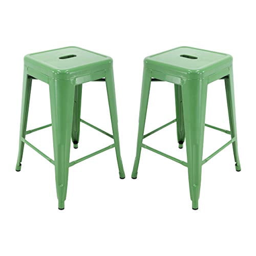 Vogue Furniture Direct 24" High Barstools Backless Green Metal Barstool Indoor-Oudoor Counter Height Stool with Square Seat, Set of 2 - VF1571020