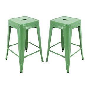 Vogue Furniture Direct 24" High Barstools Backless Green Metal Barstool Indoor-Oudoor Counter Height Stool with Square Seat, Set of 2 - VF1571020