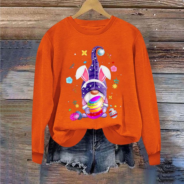 EGNMCR T-shirt Imprimé de Pâques T-Shirts Graphiques pour Femmes Chemises pour Femmes Journée de Pâques Chandail à Capuchon Imprimé à Col Rond pour Femme Haut à Manches Longues T-Shirts pour Femmes