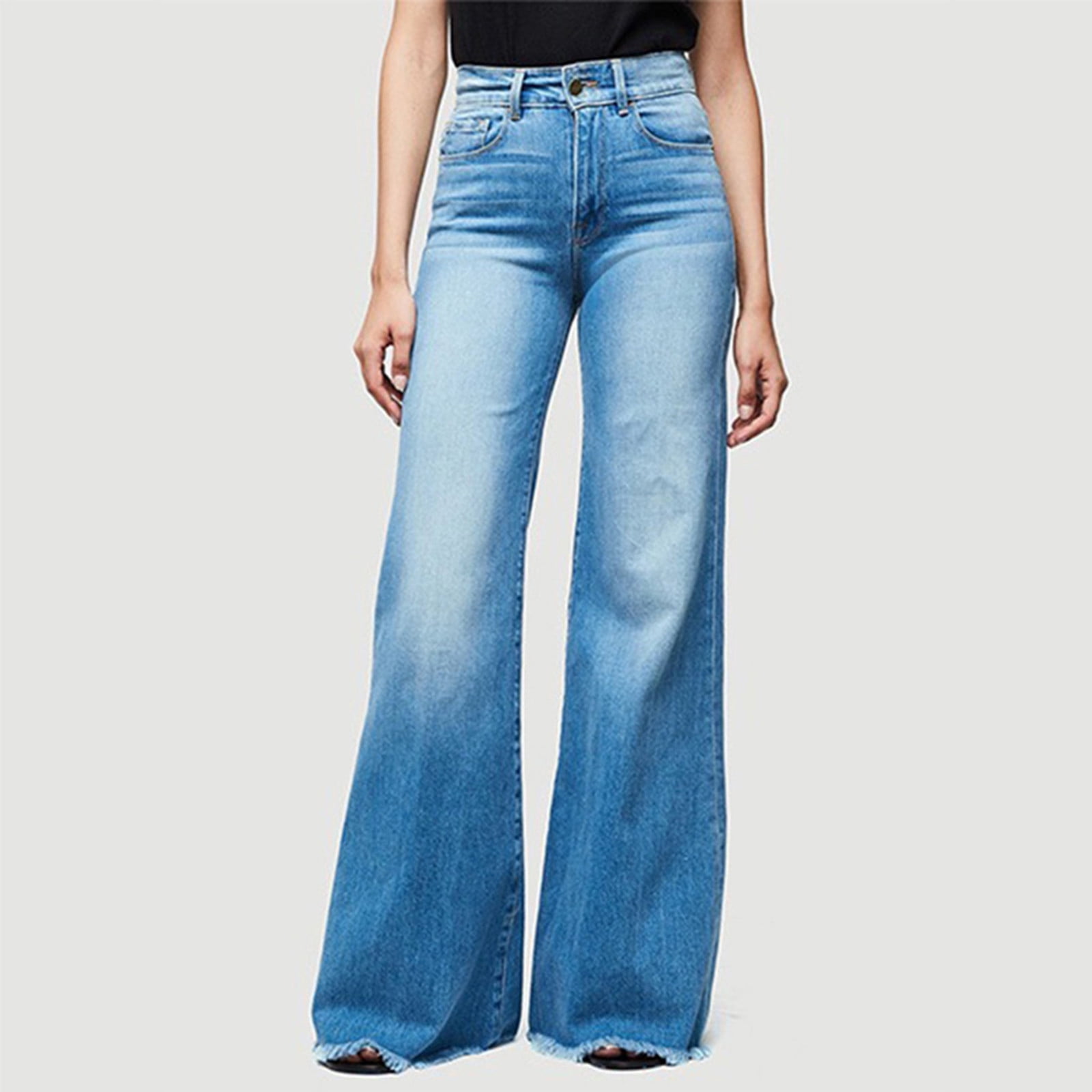 XZNGL Jeans en Denim Délavé Amples Décontractés pour Femmes, Mode, Unis, Extensibles, Coupe Ajustée