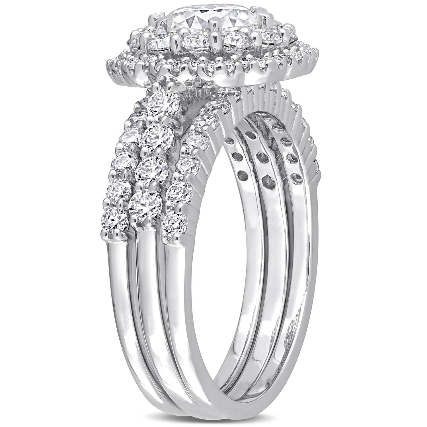 Miabella Ensemble de bagues mariée de 3 pièces avec 2 Carat PPT Moissanite en argent sterling