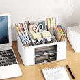 thumbnail image 1 of RXIRUCGD Desk Organizer With 2 Drawer Multi Functional Pencil For Desk Desk Organizers And Accessories With 5 Compartments Drawer For Office With Study Supplies, 1 of 6