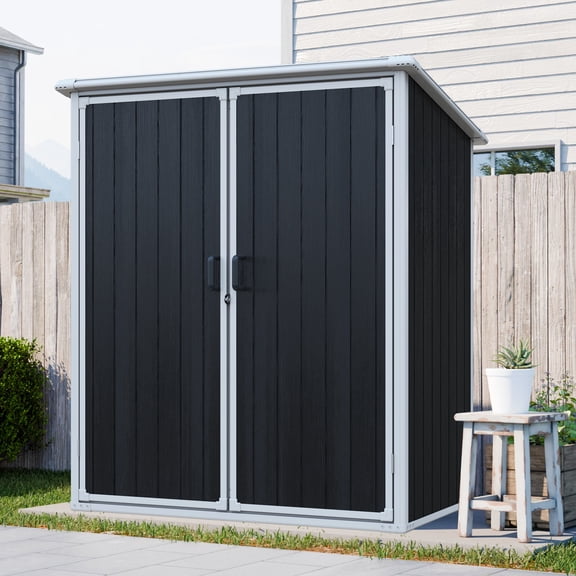 HMSHA Abri de Rangement Extérieur 5x3 Pi Armoire en Résine Imperméable avec Portes Verrouillables pour Vélos et Meubles de Patio Noir