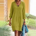 thumbnail image 2 of Pisexur Robe pour Femme Grande Taille Col en V Coton Décontractée Ample Droite Tunique Smock Robes d'Automne Robe de Vacances Manches 3/4 Poche, 2 of 8