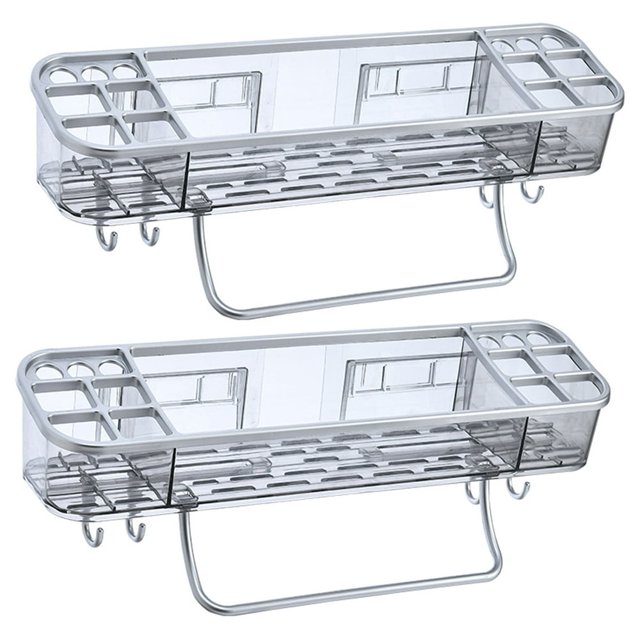 Shower Caddy Wall-mounted Shower Shelf Multifunctional Waterproof Shower Organizer with Towel Bar Hooks No Drilling Shower Storage Rack Bathroom Accessories for Bath Kitchen