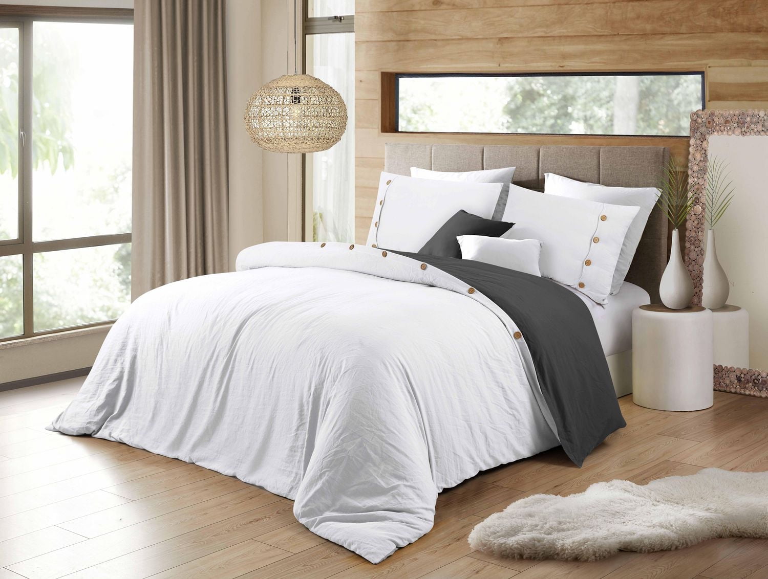 Swift Home Reversible Ultra Soft Solid Duvet Cover Set with Decorative Button Closure, Twin, White