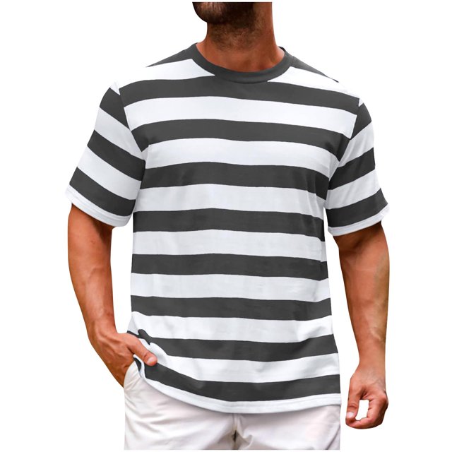 T-shirts Surdimensionnés pour Hommes à Rayures Imprimées, T-Shirt Graphique Décontracté Ample à Manches Courtes, Col Ras du Cou