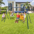 thumbnail image 2 of Gymax Swing Set for Backyard w/ 2 Height Adjustable Swings Glider Basketball Hoop Green & Blue, 2 of 10