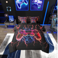 thumbnail image 1 of Erosebridal Girls Gamer Bedding Sets Full Size, Neon Gradient Gamepad Bed Sheets Set, Red Lightning Decor, Reversible 7-Piece, 1 of 5