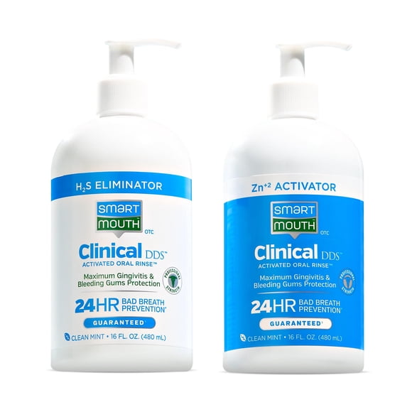 SmartMouth Clinical DDS 2-Bottle Activated Mouthwash with Pumps - Gum Health Support for Adults - 12-Hour Fresh Breath Mouthwash - Clean Mint Flavor, 32 fl oz (16 fl oz per Bottle)