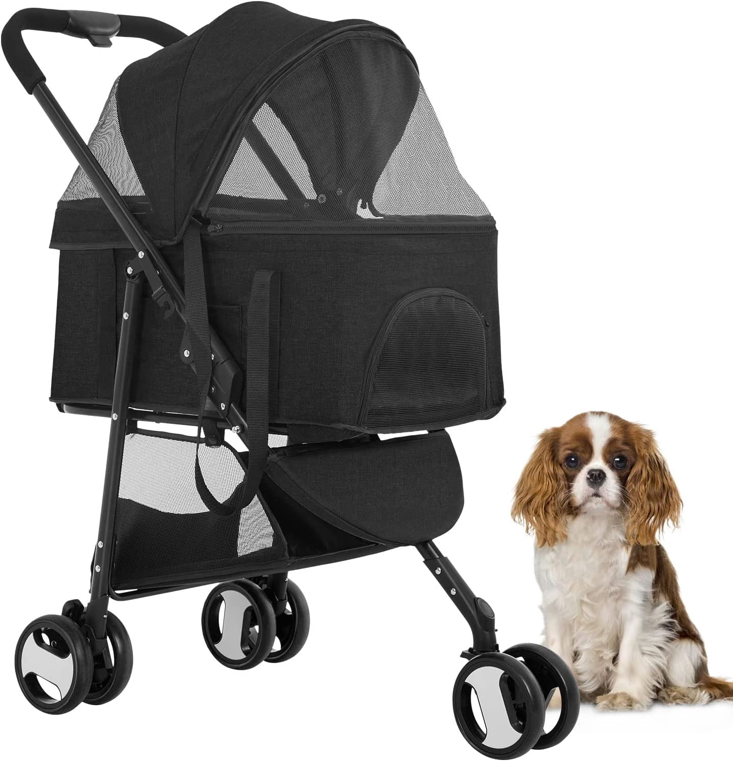 BestPet Pet Stroller for Dogs and Cats, Lightweight Foldable 3-Wheel Jogging Stroller, Carrier, Small to Medium Pets, 44 Lbs Capacity, Black