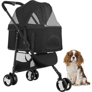 BestPet Pet Stroller for Dogs and Cats, Lightweight Foldable 3-Wheel Jogging Stroller, Carrier, Small to Medium Pets, 44 Lbs Capacity, Black