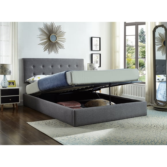 Grey Fabric Storage Bed w Hydraulic Lift - Full