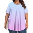thumbnail image 2 of Olyvenn Hauts Grande Taille pour Femmes, devant Plissé, Col Ras du Cou, Manches Courtes, Chemisiers Dégradés, Tuniques d'Été 2025, Chandails Fluides, T-Shirts, Violet, G, 2 of 6