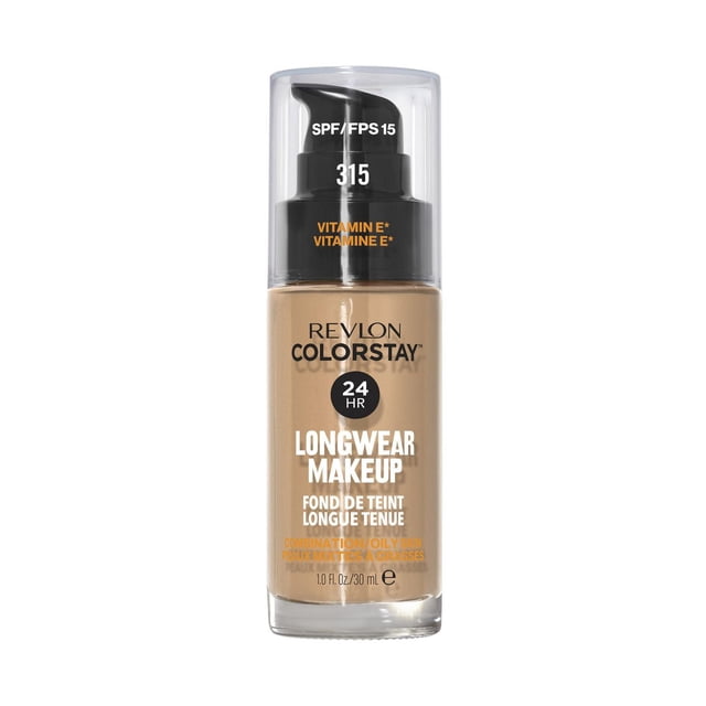 Revlon Colorstay™ Longwear Makeup Combo/Oily, 30mL pump bottle in shade 315 with SPF 15 and Vitamin E, providing 24-hour wear, oil control, and a matte finish for combination to oily skin, ideal for resisting heat and humidity.
