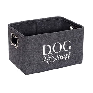 Lindbes Dog Toy Baskets Dog Toy Box Dog Toy Bin with Designed Metal Handle Dog Toy Storage Perfect for Organizing Dog Toys  Blankets  Leashes  Dry Food and Bandana Gray
