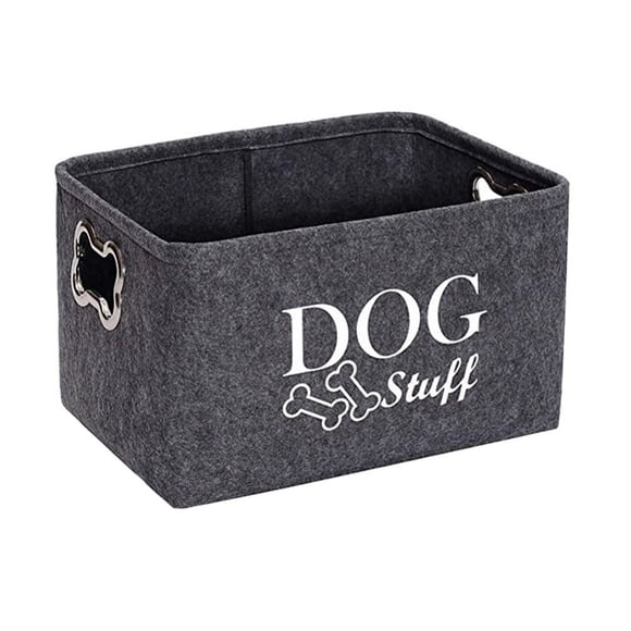 Lindbes Dog Toy Baskets Dog Toy Box Dog Toy Bin with Designed Metal Handle Dog Toy Storage Perfect for Organizing Dog Toys Blankets Leashes Dry Food and Bandana Gray
