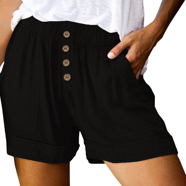 Timegard Shorts for Women Wide Leg Elastic High Waisted Button Summer Casual Lightweight with Pockets