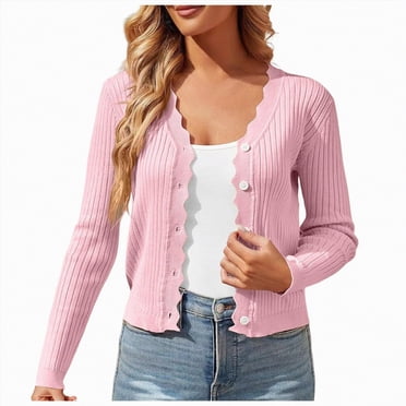 Splozh Plus Size Cardigans Cardigan Women Short Jacket with Buttons V Neck Lightweight Cardigan Summer Thin Transition Jacket Light Pink,S