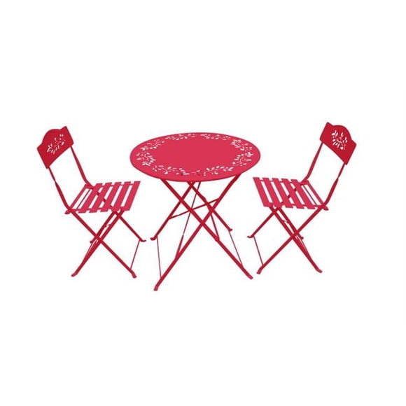 Benzara ALP-MSY100A-RD Ensemble Bistro en Métal avec Deux Chaises - Rouge