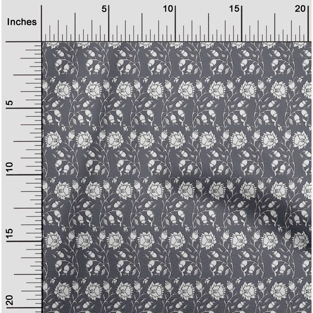 oneOone Viscose Chiffon Fabric Leaves & Floral Block Printed Craft Fabric BTY 42 Inch Wide