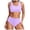 Pink, variant on Tungbrin Womens Bikini Sets 2 Piece High Waited Sports Swimsuit Summer Beach Solid Color Round Neck Bathing Suits