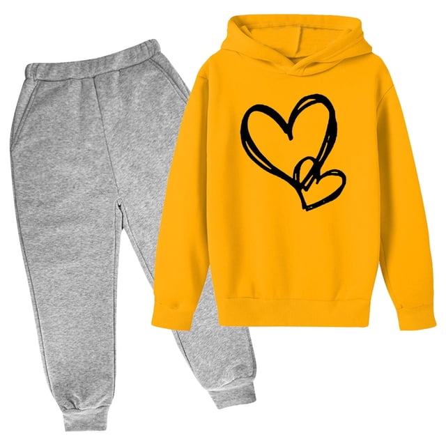 RXIRUCGD Mode Filles et Garçons Enfants Décontracté Manches Longues Imprimé Hauts Manches Longues Ensemble à Capuche (Orange, Taille : 5 Ans)