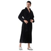 GreatBaby Men's Solid Color Winter Sleepwear Robes Oversize Bathrobe with Thickened Insulation Fleece Material Warmth for Cold Months(Black#1,L)