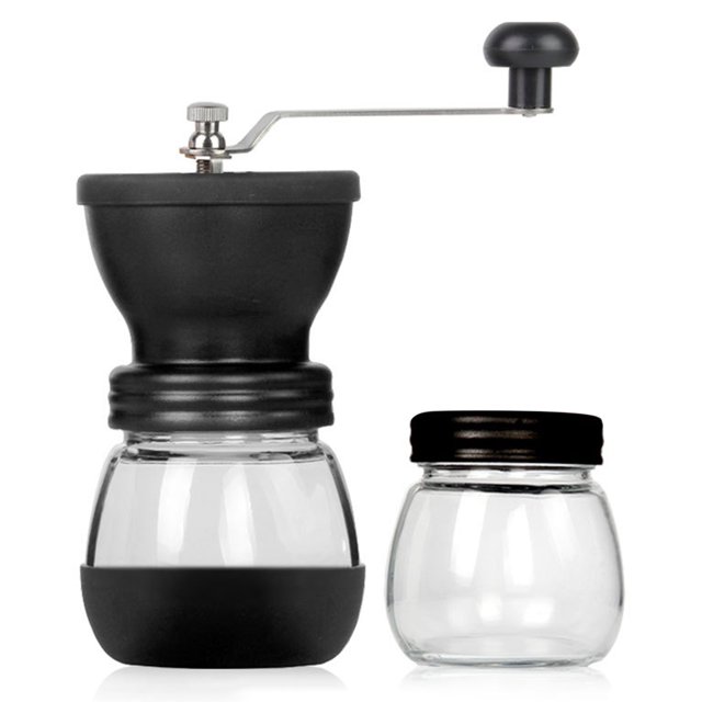 Yeacher Washable Manual Coffee Grinder with Ceramic Burr Adjustable Grind Two Clear Glass Jars Stainless Steel Handle Built to Last Portable for Home and Camping Use