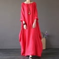 thumbnail image 1 of Meichang Robes Maxi pour Femmes 2025 Été Robe en Lin à Manches Longues Col Rond Robe Chemise Ample Robes Décontractées Longue avec Poches, 1 of 4