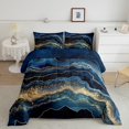 thumbnail image 3 of YST 7 Pcs Comforter Set Full Size, Dark Blue Marble Bed In A Bag With Flat Sheet And Fitted Sheet For Kids Adults, Golden Glitter Stone Pattern Fluid Bedding Set With Pillowcases & Shams, 3 of 5