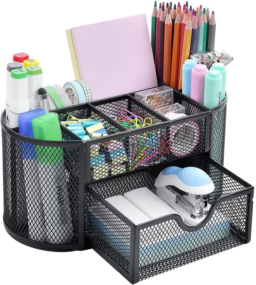 Spacrea Desk Organizers And Accessories, Office Organizer Pencil Holder For Desk, Desk Office Supplies Organizer (Black)